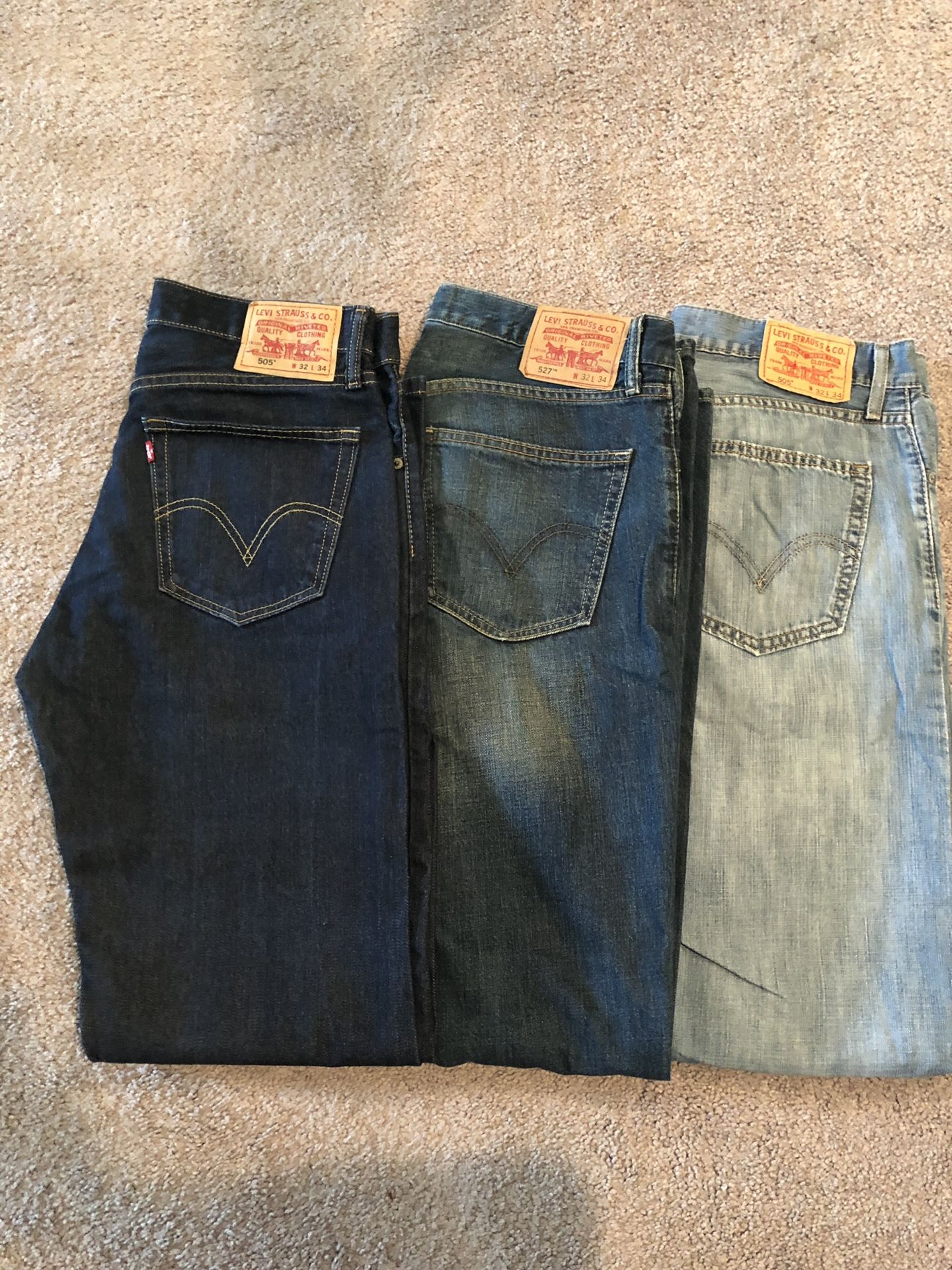 3 pairs of men’s Levi’s jeans-32x34