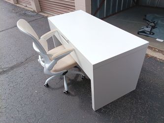 White Desk and Mesh Ergonomic Office Chair Set - Free Delivery in Denver Area