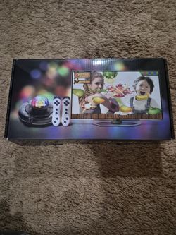 Retro Karaoke Game Console with Wireless Controllers and LED Disco Light Projector.