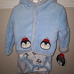 Baby Boys 3pc Outfit Jacket, BodySuit, Pants, Size 3-6 Months 