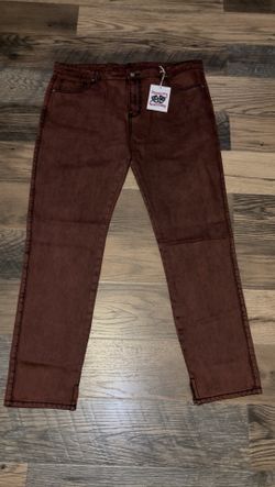Asaali Jean Co. Red Ribbon Design Washed Red Size 38 Waist Straight Fit Brand New