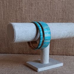 Vintage Brass Bangle Set with Turquoise Colored Inlay