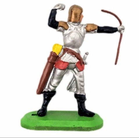 Vintage 1971 Britains Ltd. Deetail Toys - PVC Medieval Silver Knight Archer Figure on Metal Stand
