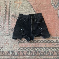 Black Carmar Denim Cargo High-Waisted Shorts