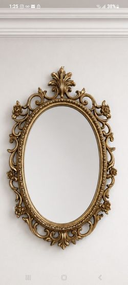 28"hX18"w vintage Ornate Gold Oval Wall Mirror