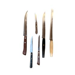 Lot 6 Vintage MCM Knives Steak Carving Stainless USA Vanadium Flint Ekco Ka Bar