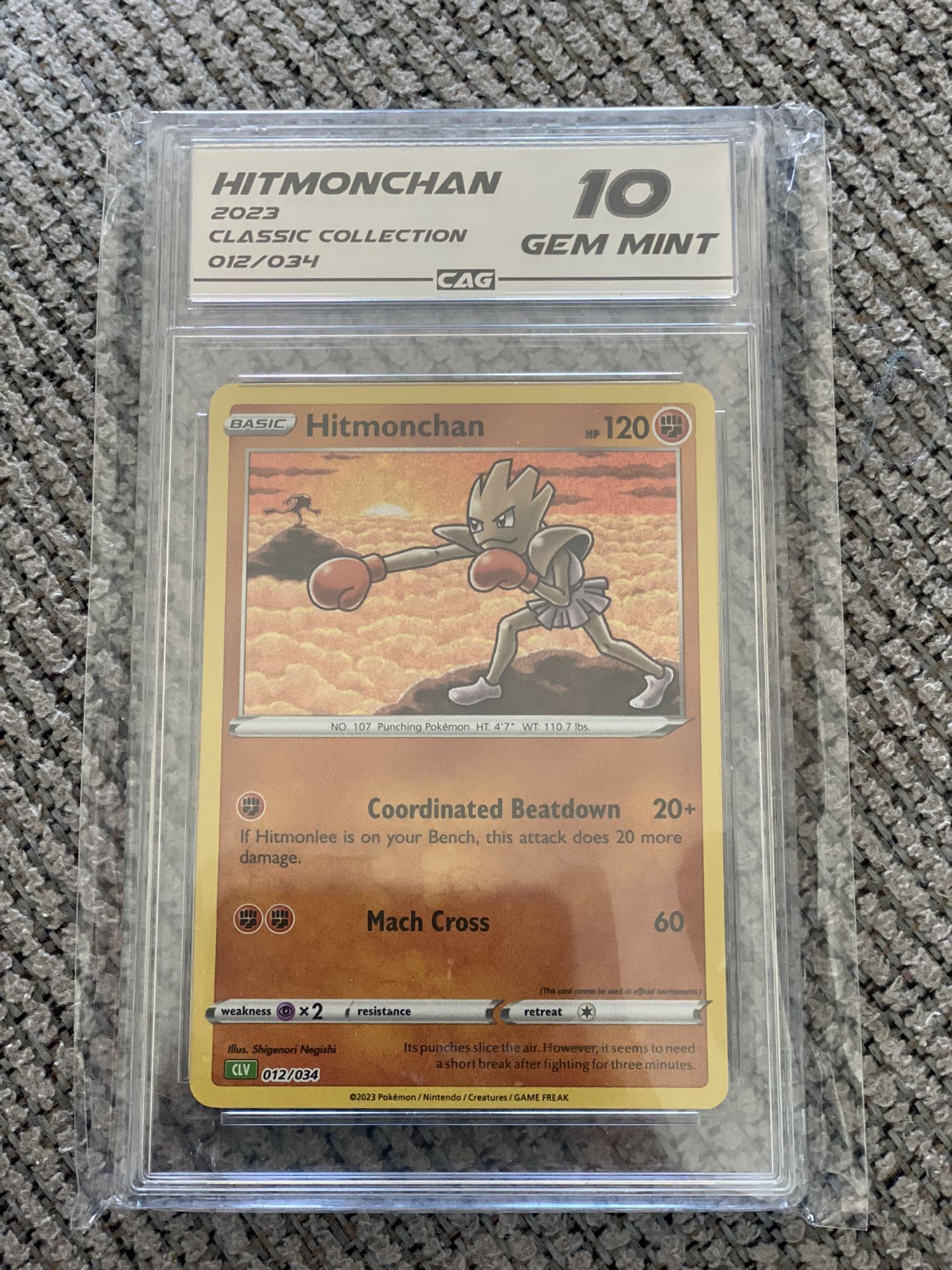 Pokemon CAG Graded 10 Gem Mint Classic Collection Holo Hitmonchan CLV 012/034