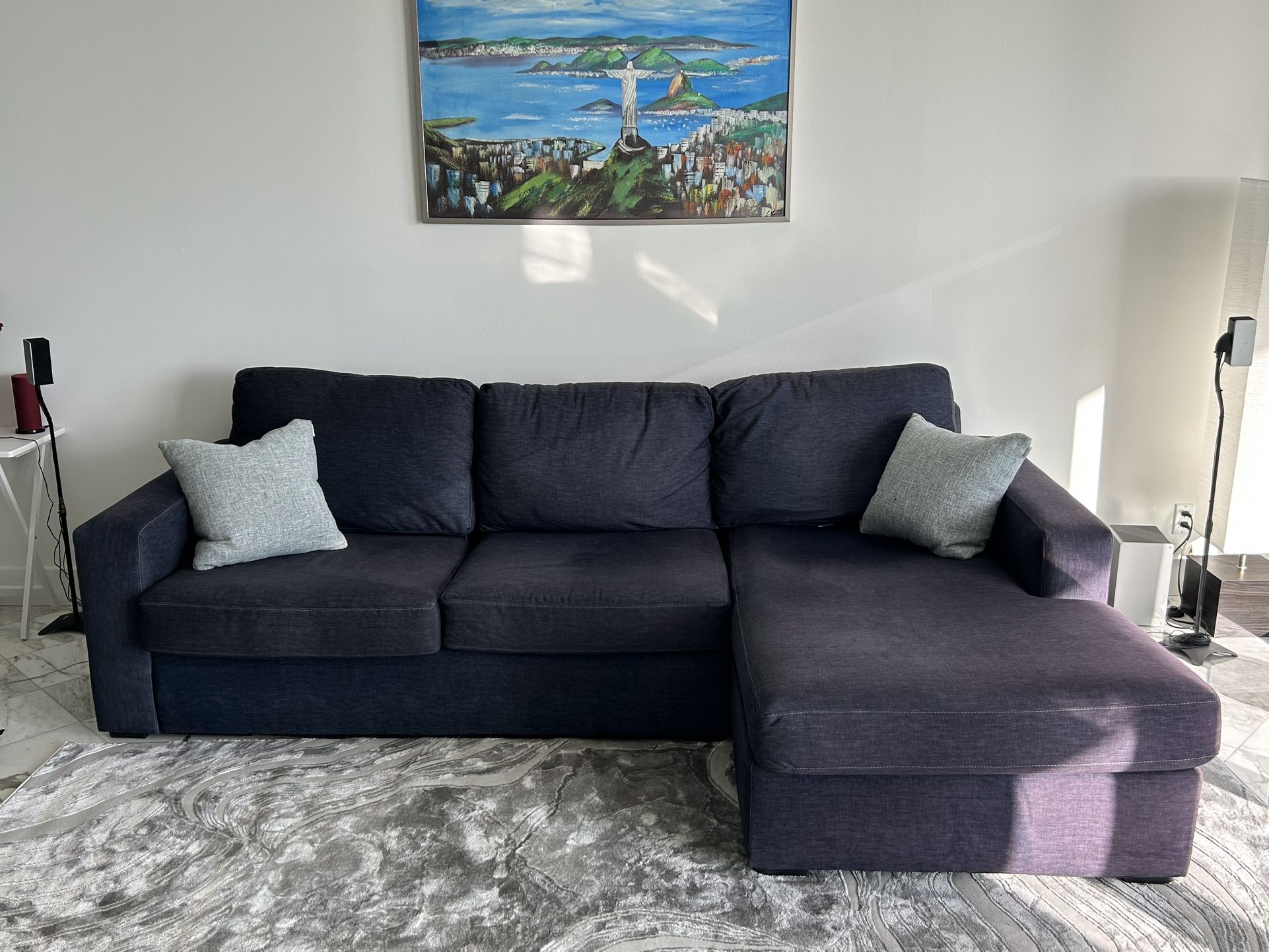 Blue 2‑Piece Sectional Couch with Chaise – Modern, Excellent Condition ($440)