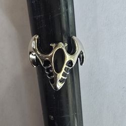 TRENDSETTER QUALITY TITANIUM SILVER NEW SIZE 7 BLACK INLAID ENAMEL STONES SKULL