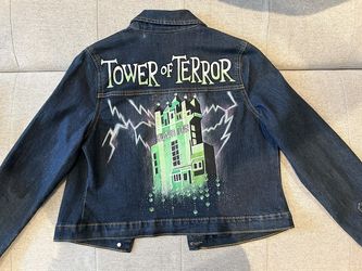 Disney Parks Themed Hand Painted Tower Of Terror Denim Jean Jacket - Adult S 