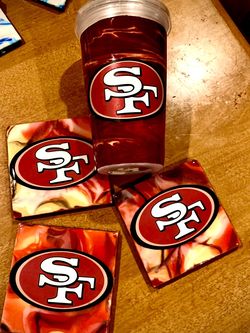 CUSTOM 49ers 3 Coaster set with Tumbler Cup!