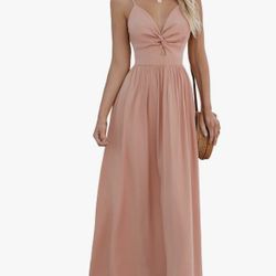CUPSHE Maxi V Neck Twisted Sleeveless Cutout Self Tie Long Summer Formal Dress