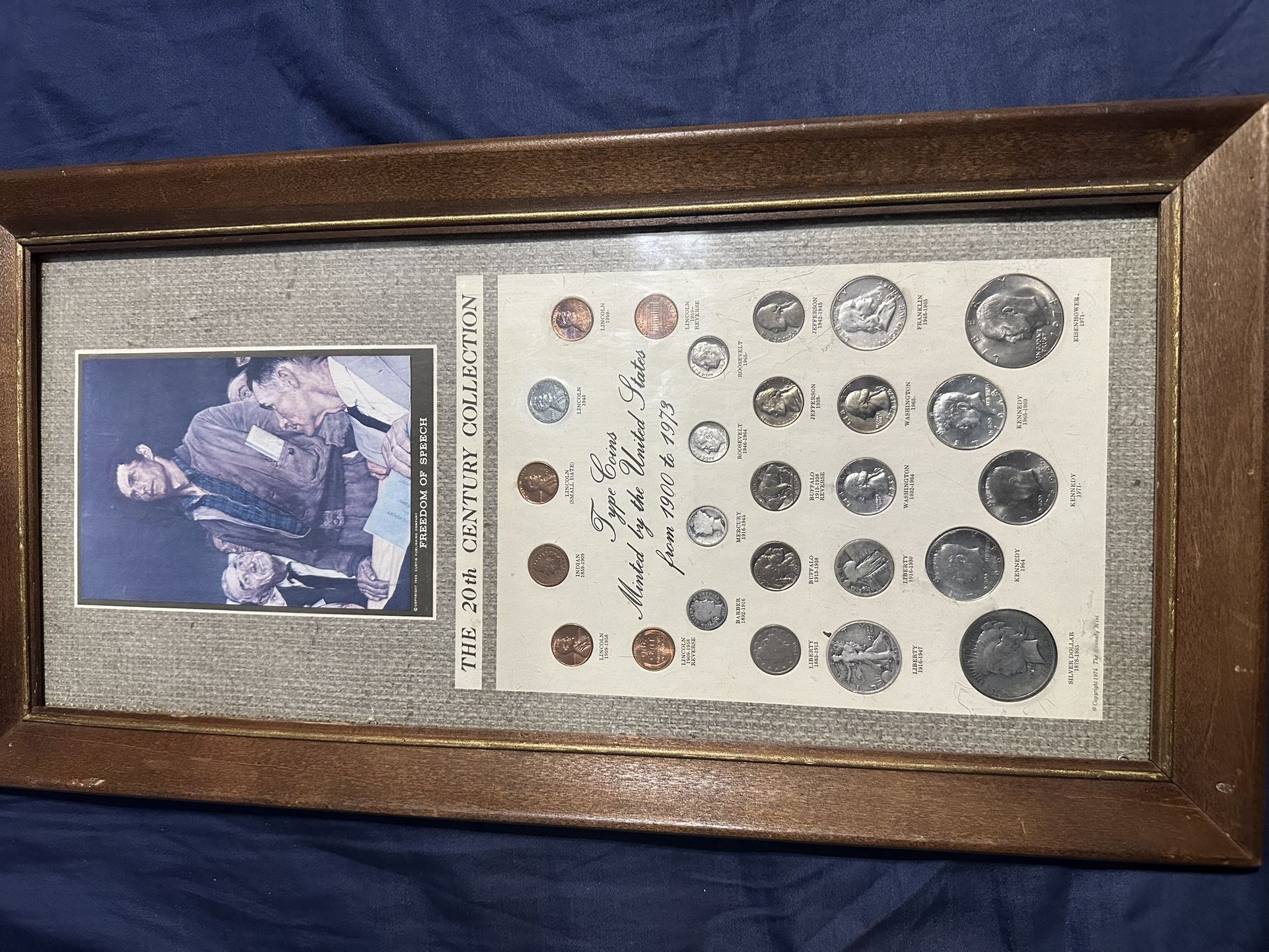 US 20th Century Kennedy Mint 26 Coin Collection Freedom Of Speech Framed
