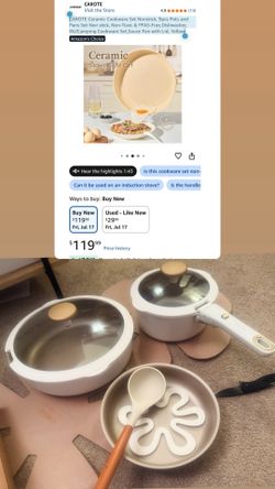CAROTE Ceramic Cookware Set Nonstick,  Pots and Pans Set Non stick, Non-Toxic & PFAS-Free,Dishwasher, RV/Camping Cookware Set,Sauce Pan with Lid, Yell