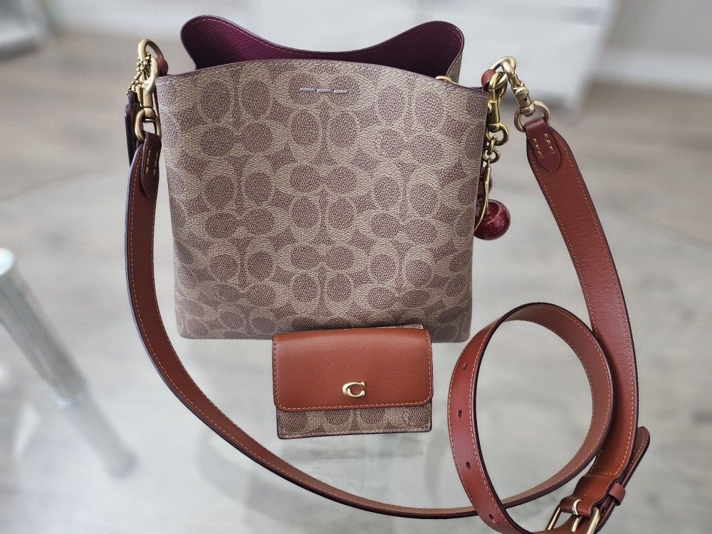 Brown & Tan Coach Bag w/ Wallet Set
