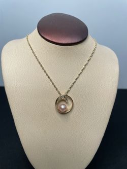 18 IN. 14K 3.9g ROPE CHAIN W/ PEARL AND WAVE IN CIRCLE PENDANT