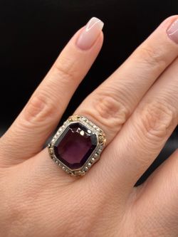 14K white gold and yellow gold amethyst and pearl seeds beautiful late Victorian/ Edwardian era Ring 5g