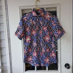 Murano Liquid Luxury Mens Button Up Dress Shirt Flower Geo Short Sleeve M 