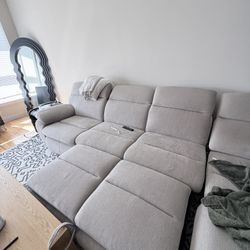 Raymour Flanigan Grey Power Recliner Couch 