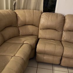 Real Italian Leather Sectional Recliner On Both Sides 