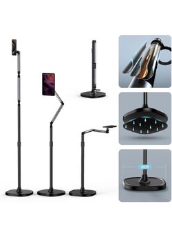 TELESIN° Magnetic Phone Tablet Floor Stand, Aluminum Alloy Phone Holder Stand for Video Recording, Overhead Bed/Sofa Phone Mount Height Adjustable Ult
