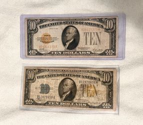 (1) $10 gold & (1) $10 silver certificates
