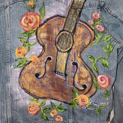 Hand Painted Jean Jacket GUITARS & ROSES