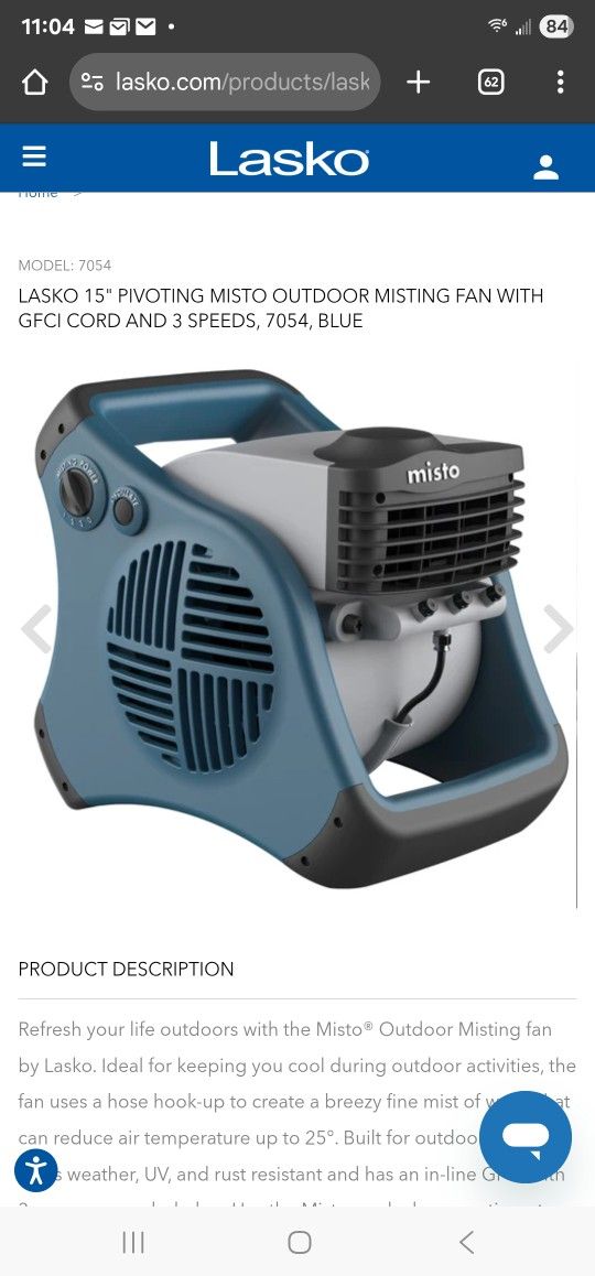 Lasko Misto Fan Open Box Many In Stock