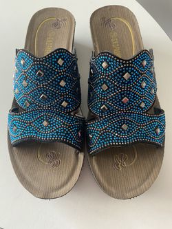 Blue Rhinestone Beaded Sandals 7 1/2