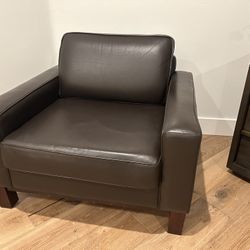 Pottery Barn Leather Dark Brown Sofa & Chair. 