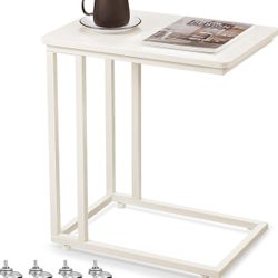 Side Table, C Shaped TV Tray with Metal Frame, Optional Wheels-Mesa auxiliar, bandeja de TV en forma de C con marco de metal, ruedas opcionales