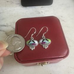 925 Sterling silver multiple gemstones hook dangle earrings, marked 925 , very nice !