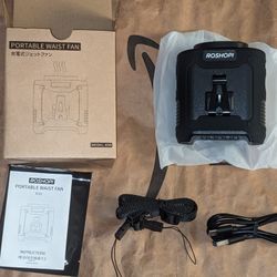 Portable Waist Fan Power Bank USB C, 5 Speeds, Flashlight