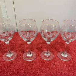 (4) New Vintage Libbey Christmas Wine Glasses
