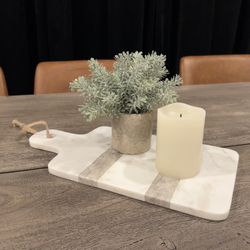 Tabletop Decor Set Marble Tray Faux Plant Candle