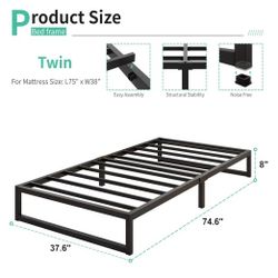 8 Inch Twin B,ed Frames Heavy Duty Metal T,win Platform Be,d Frame No Box Spri,ng Needed, Noise Free, Easy Assembly, Black