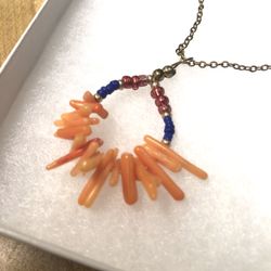 Coral gemstone handmade pendant necklace NEW