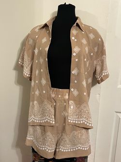 Tan Paisley Print Shirt and Shorts Set
