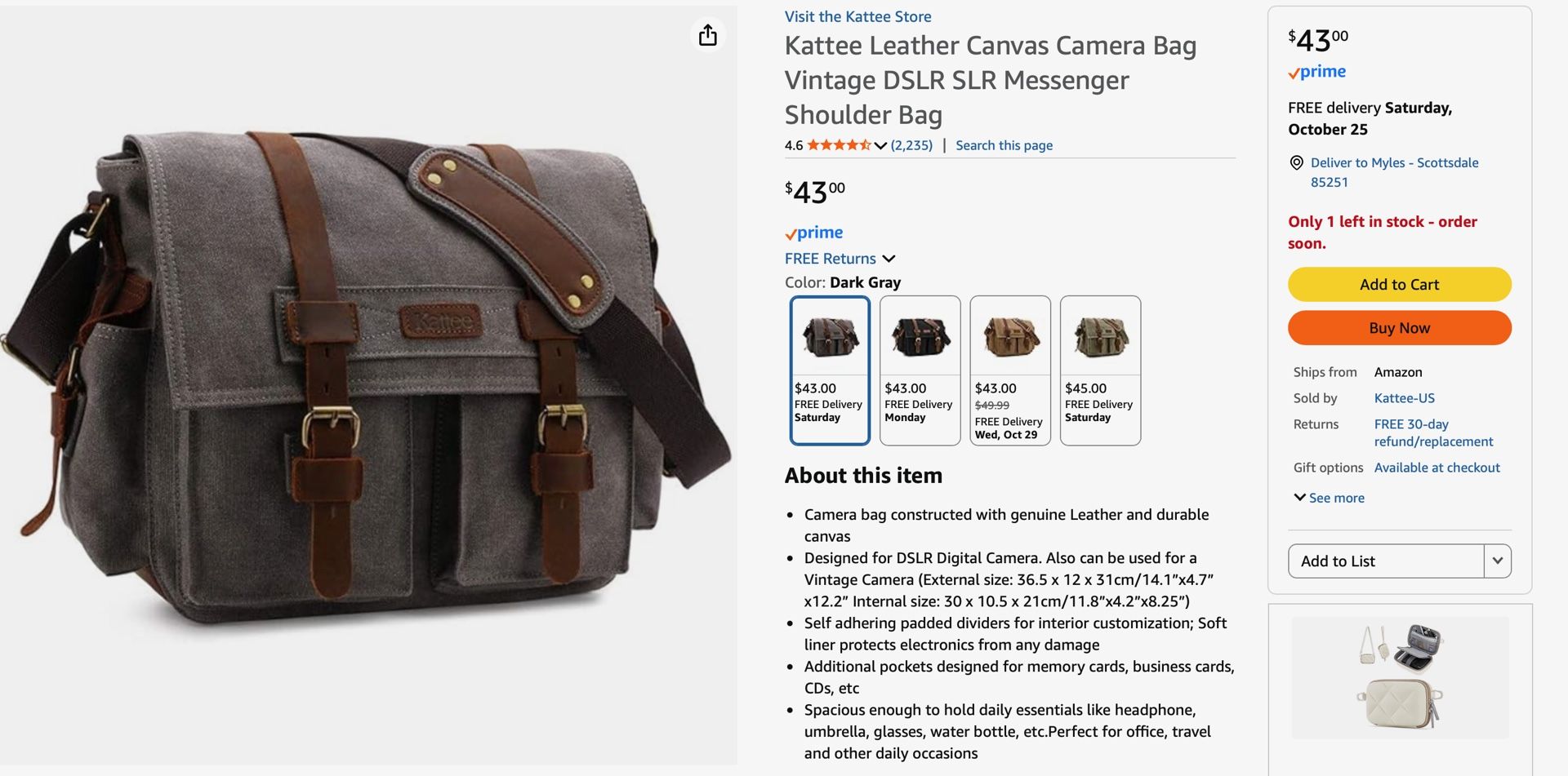 Leather Canvas Camera Bag