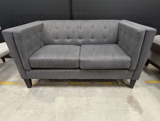 Contemporary Charcoal Fabric Tufted Loveseat Sofa