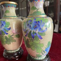Pair Of Chinese Cloisonné Vases 8”