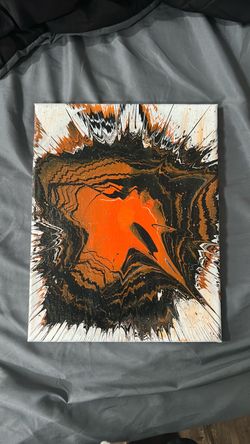 🎨 Original Handmade Spin Art Canvas – Orange, Black & White – 11x14