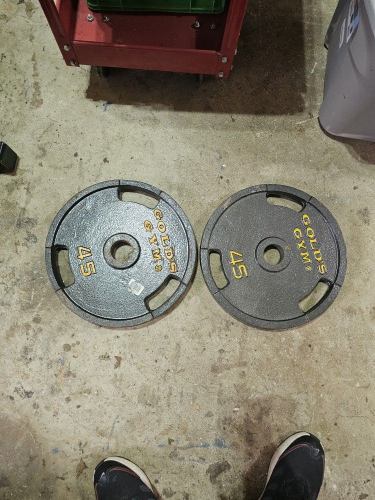 Pair 45lbs golds gym grip Olympic 2" weights