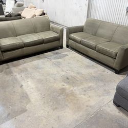 Broyhill Sofa Set - 2 (3 seater) Sofa Couch - Taupe/Green - Cleaned - Comfy - Delivery Available 