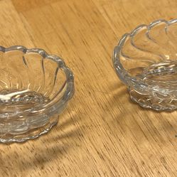 2 Vintage Fostoria Colony Clear Glass Swirl Design Footed Open Salt Cellar Dish 