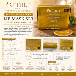 Prédiré Paris 24K Gold Collagen Lip Mask Set – 10 Lip Mask Patches | Hydrating & Nourishing Lip Treatment