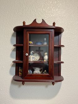 Vintage Wooden Wall Cabinet with Glass Door