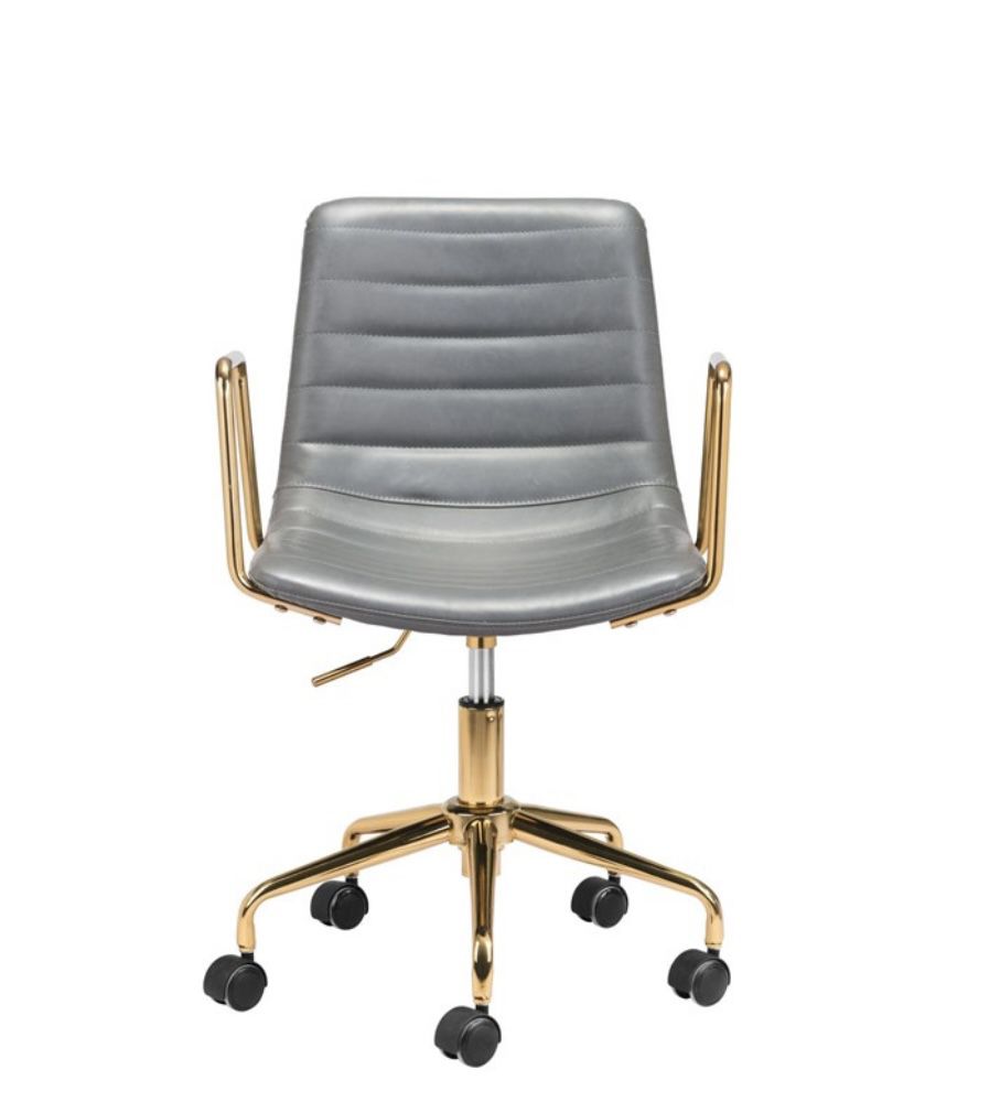 2 Modern Gold & Grey Channeled Faux Leather Desk Chair