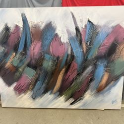 Lee Reynolds Rare Mid Century Colorful Burst Abstract oil on canvas. 40x49