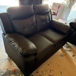 Black Leather Sofa & Love Seat